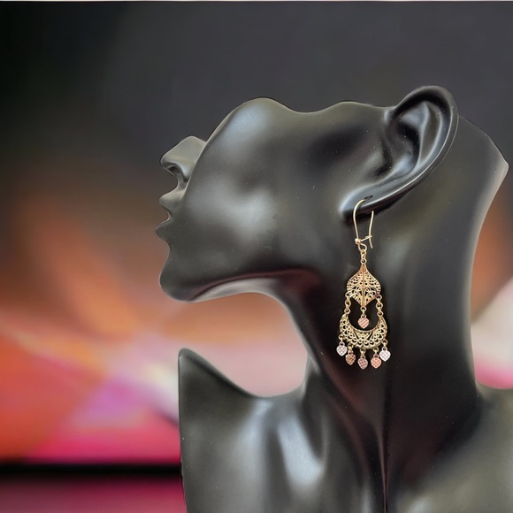 14k Tricolor Gold Chandelier Dangle drop earrings ladies birthday anniversary
